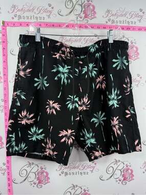 SURF SOCIETY swim shorts Men's Black Palm-Print Hybrid Shorts blue Mint Pink